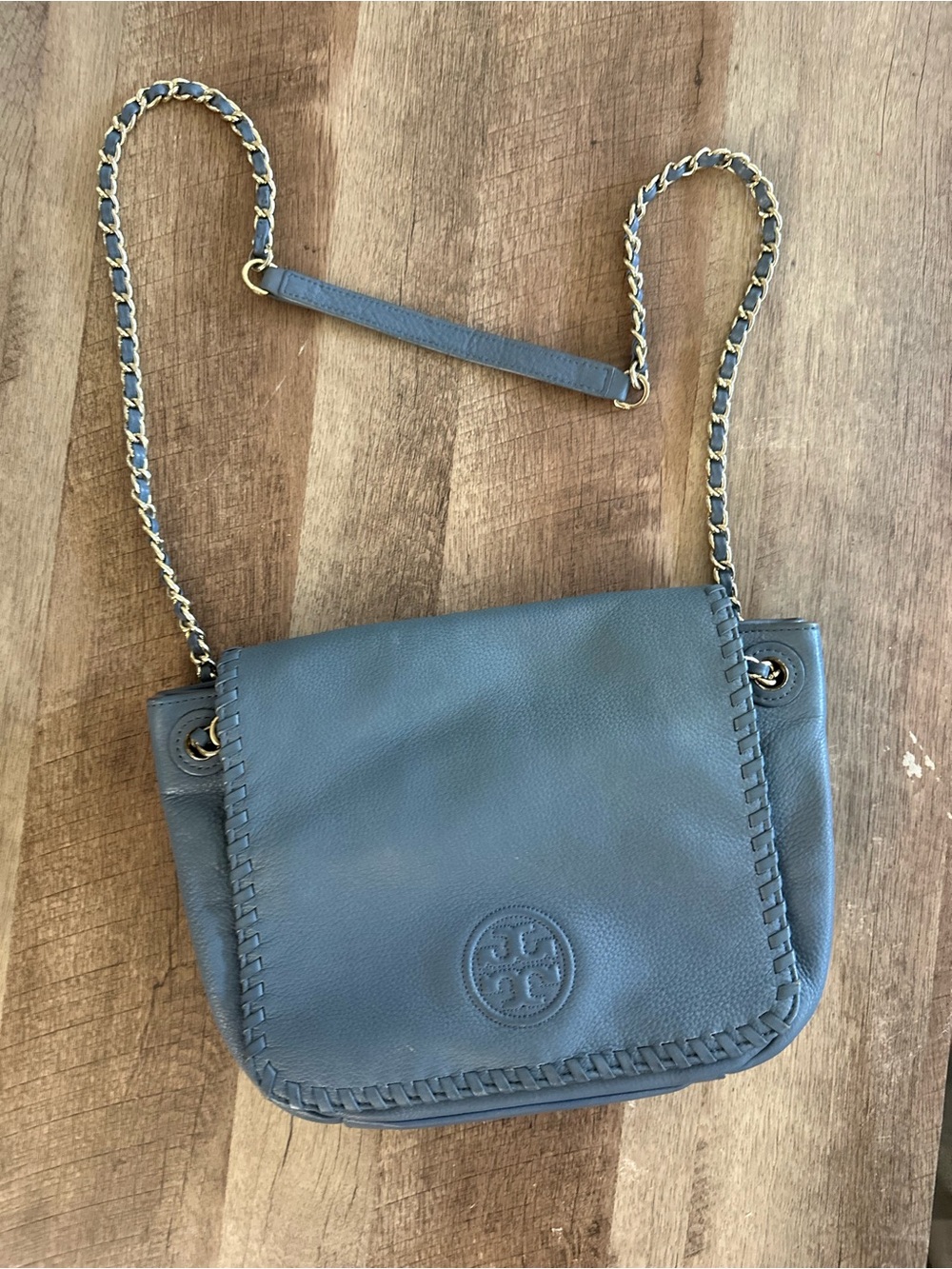 Tory Burch Blue Leather Crossbody Bag with Chain Strap